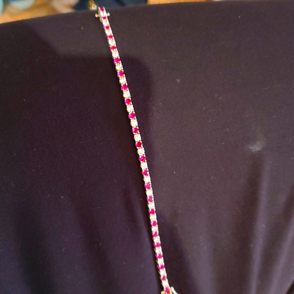 Jewelry pink sapphire/cz sterling silver bracelet